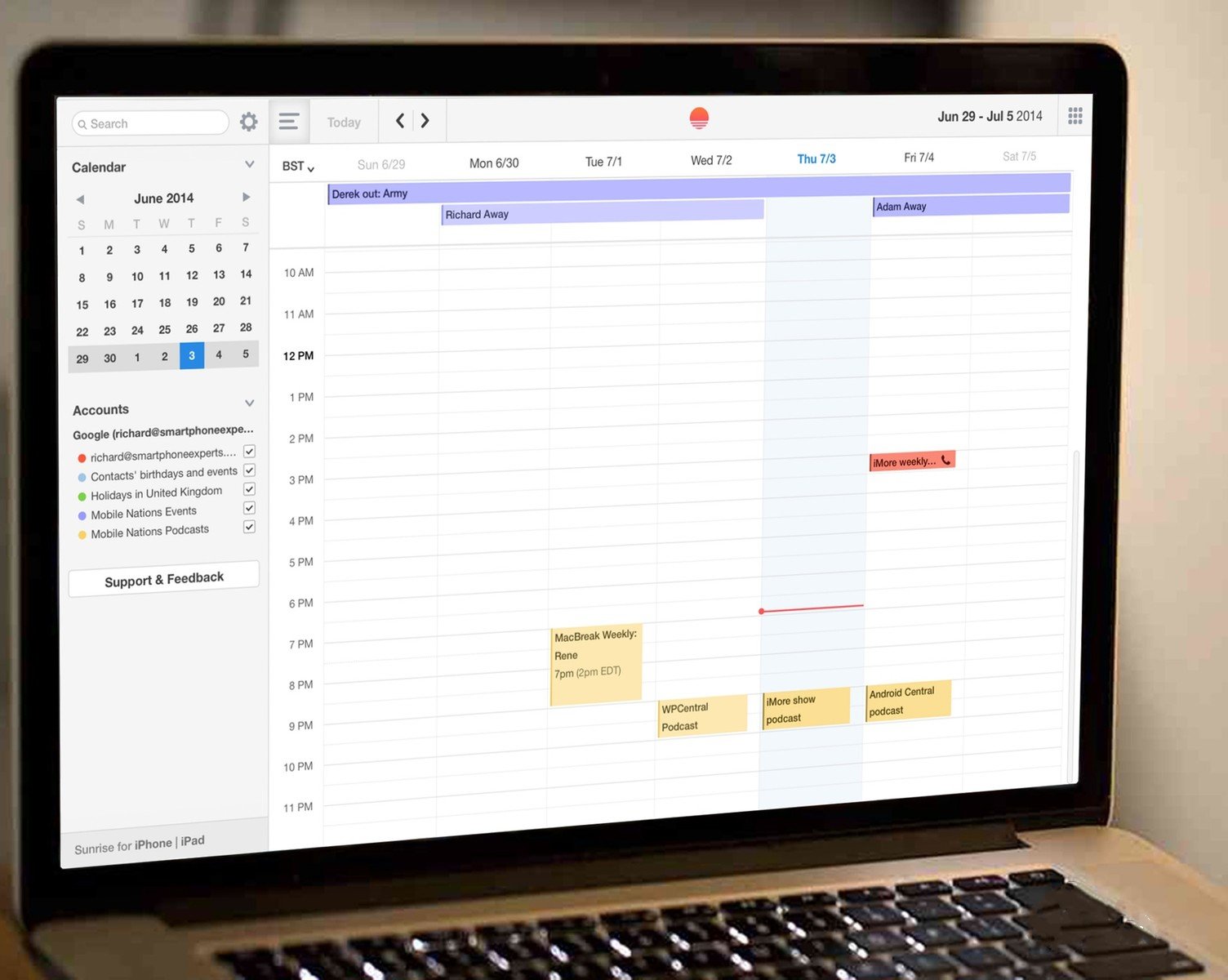 Sunrise Calendar пришел на OS X, получив поддержку Facebook*, Evernote и других сервисов